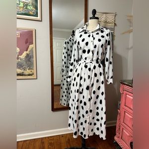 Black and white polka dot shirt dress